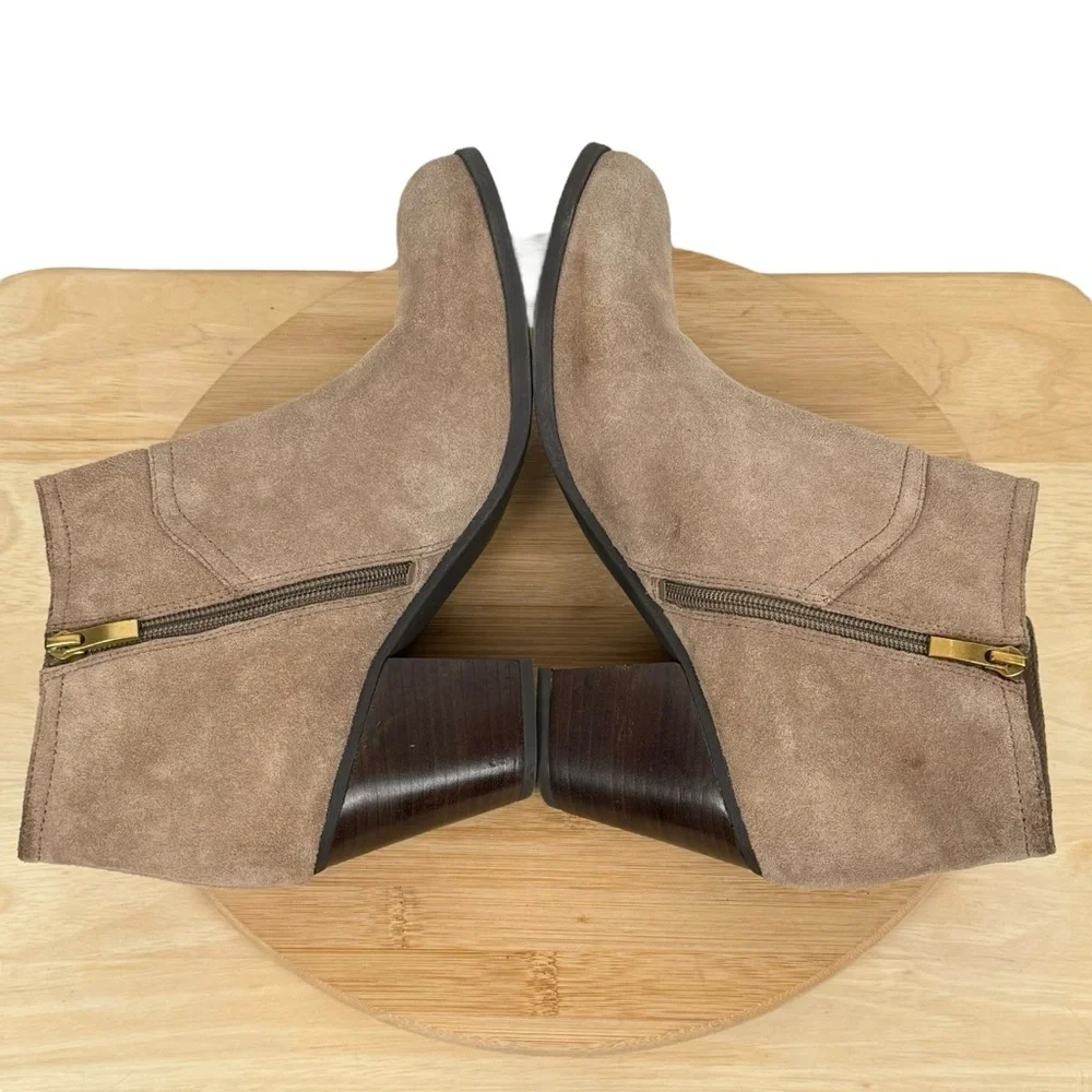 Franco Sarto Domino Suede Block Heel Tan Ankle Boots – Women’s Size 11M